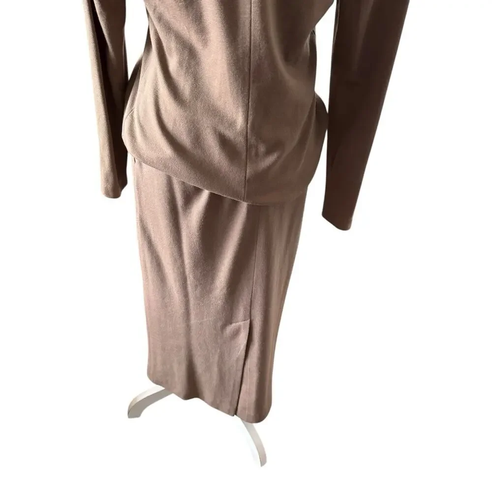 Vintage Anne Klein Wool Sweater Skirt Set Mocha Brown 6